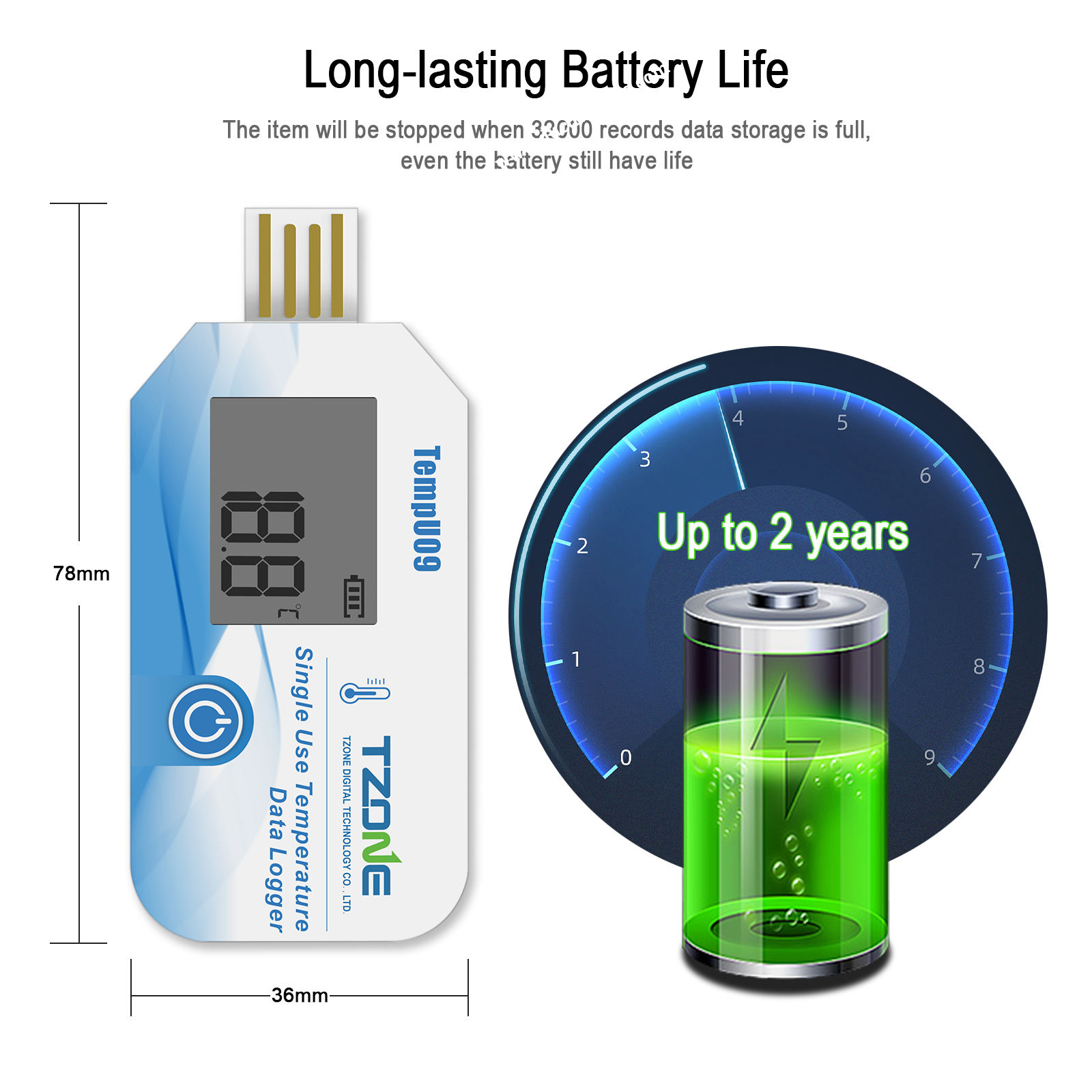 Data logger ghi nhiệt độ -30°C ~ +60°C Model: TempU09, Tzone digital
